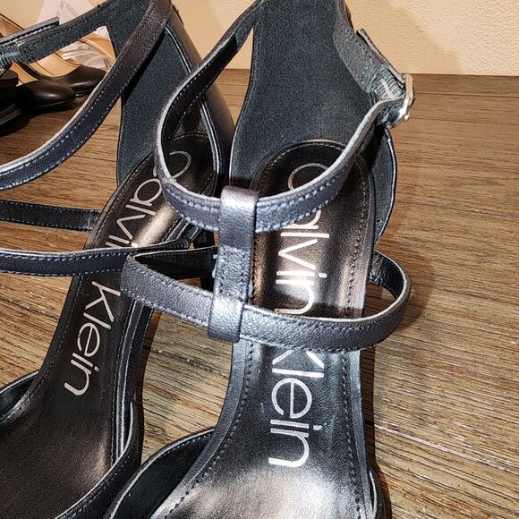 CALVIN KLEIN Women's Loden Asymmetrical Strap Dress Pumps NWOT BLACK PATENT 9.5M - Picture 4 of 12